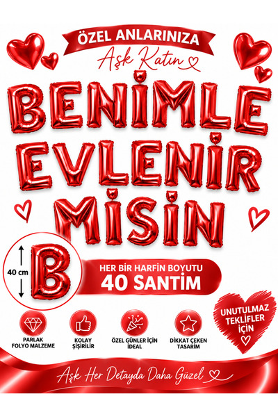 Genel Markalar Evlilik Teklifi Benimle Evlenir Misin Folyo Balon Seti Kırmızı...