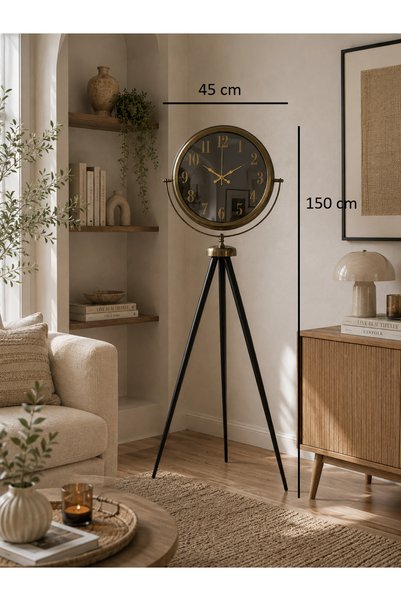 Genel Markalar Eskitme Retro Aynalı Tripod 150 x 45 cm Ayaklı Saat