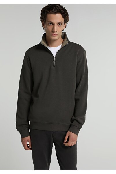 Colin's Regular Fit High Collar Plain Men's Green Sweatshirt