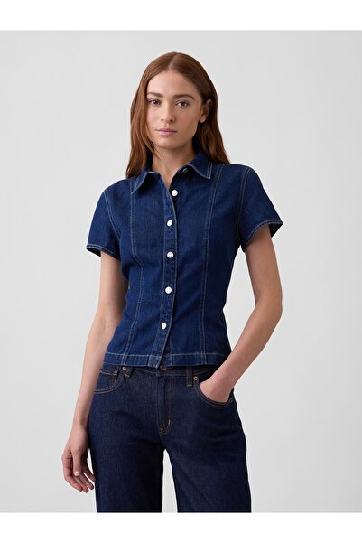 GAP Kadın Koyu Mavi Fitted Denim Gömlek