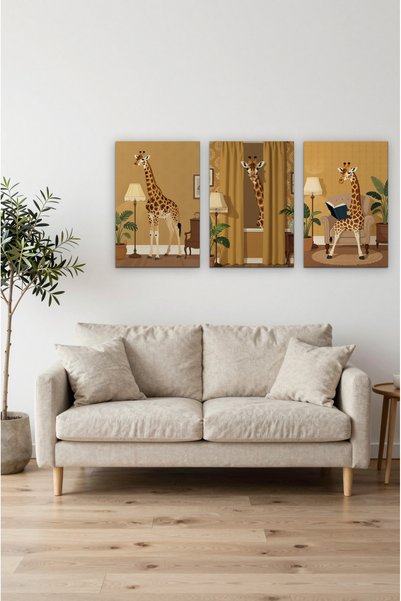 ZURİ DESİGN Set de 3 tablouri de perete din MDF fără ramă „Zebra – Cameră ecl...