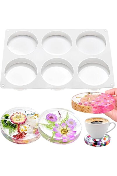 Generic 6 Cavity Deep Round Coaster Mold, Large Silicone Molds for Resin Cast...