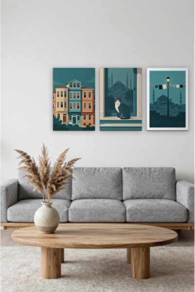 ZURİ DESİGN Balat Šarene Kuće Istanbul Set Postera od 3 Neuramljene MDF Zidne...