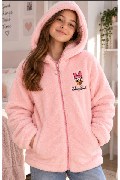 casa nexa Girls' Plush Hooded Cardigan – Soft Fleece Zip-Up Winter Cardigan