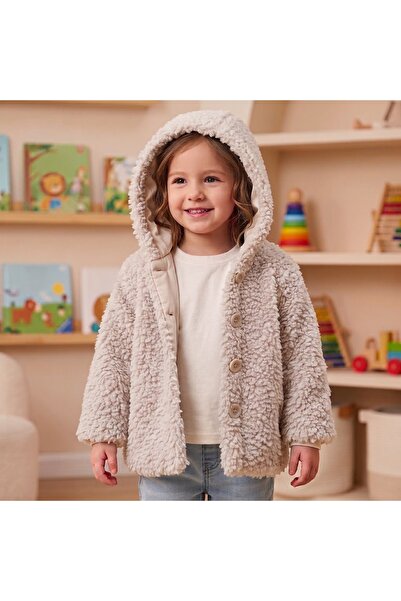 CUBBUX Girl's Plush Coat with Hood and Buttons, Warm Jacket