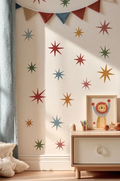WALLHUMAN Retro Yıldızlar Çocuk Odası Duvar Stickerı