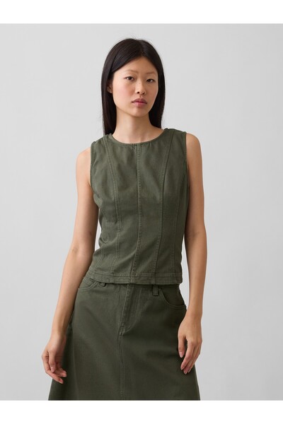 GAP Kadın Haki Seamed Twill Crop Shell Bluz