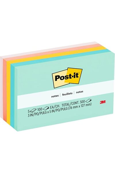 3M Post-it Notes, 3x5 in, 5 Pads, America's #1 Favorite Sticky Notes, Marseil...