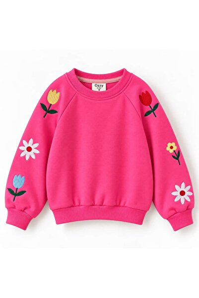 OZZY KİDS Kız Çocuk Kolları Çiçek Nakışlı Sweatshirt