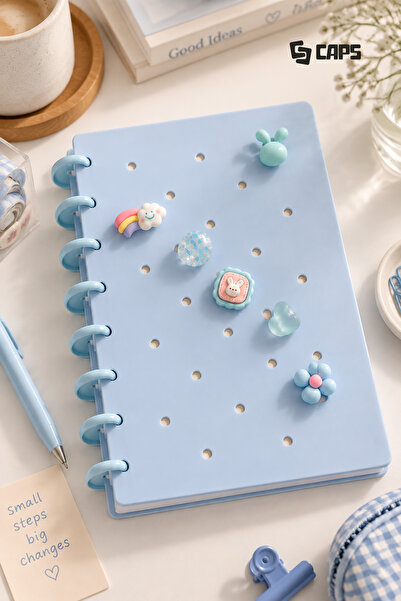 caps Pastel Renkli A5 Diskli Defter | 6 Sevimli Charm Hediyesiyle Kişiselleşt...