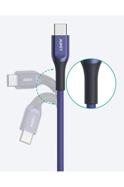 AUKEY كابل USB C إلى USB C بطول 1.2 متر، شحن سريع 60 واط، كابل كيفلر CB-AKC3
