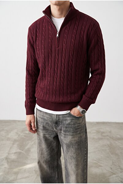 aziso Men's Zippered Hair Knit Sweater