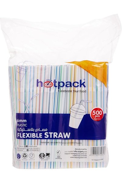 Hotpack مصاصات شرب مرنة للاستخدام مرة واحدة 6 مم للمشروبات الباردة والعصائر، ...