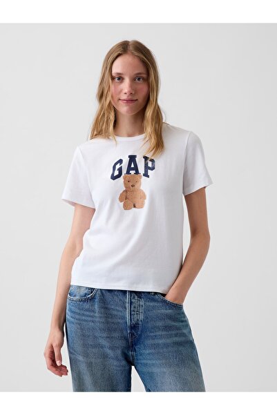 GAP Kadın Beyaz Organik Pamuk VintageSoft Logo T-Shirt
