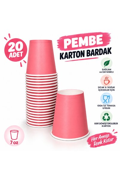 7 Oz Premium Pembe Karton Bardak – Parti Bardağı (20 Adet)