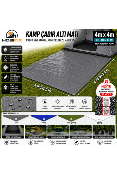 Hobifix 4x4 Metre Kamp Çadır Altı Matı – Su Geçirmez Branda, Çadır Zemin Örtü...