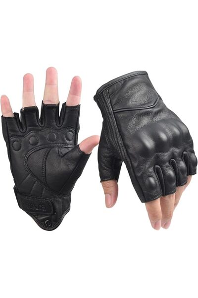 Sibewora Motorcycle Gloves Leather Motor Riding Gloves Half Finger Knuckle Ar...