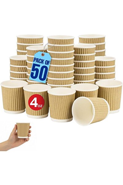MARKQ 4 oz. Brown Disposable Ripple Insulated Coffee Cups - Hot Beverage Corr...