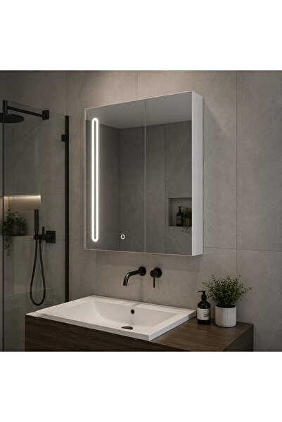 DIGITAL Merchandise Oglinda LED cu Dulap PLANO 80x70 cm Alb Senzor Touch si D...