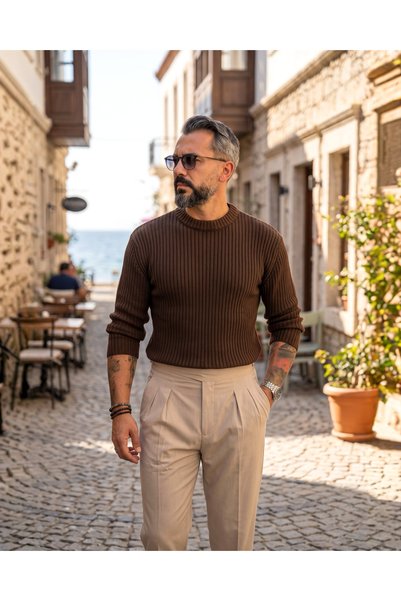 higo Men's Cortina Old Money Ribbed Knit Sweater