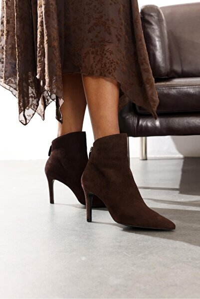 5in1Canpolat Brown Back Zipper Pointed Toe Boots 25408