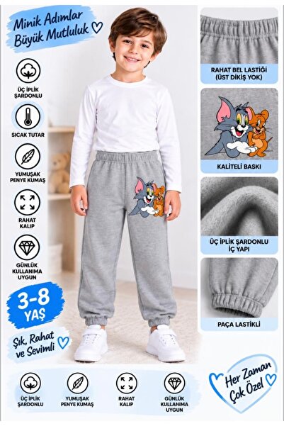 TPN KİDS Erkek Çocuk Tom ve Jerry Baskılı Üç İplik Şardonlu Eşofman Altı (3-8...