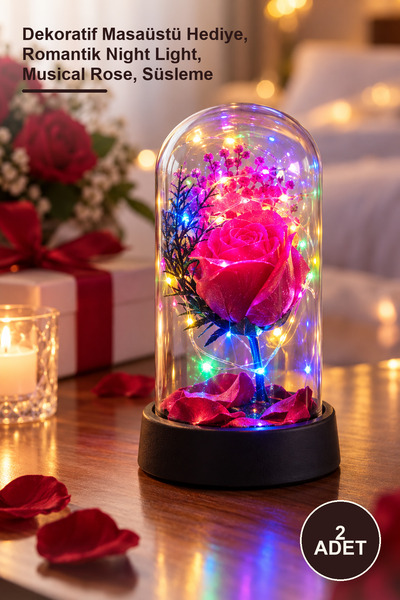 Yenilig 2 Adet Işıklı Müzikli Romantik Büyük Gül – Dekoratif Masaüstü Hediye, Romantik Night Light, Musical Rose, Süsleme