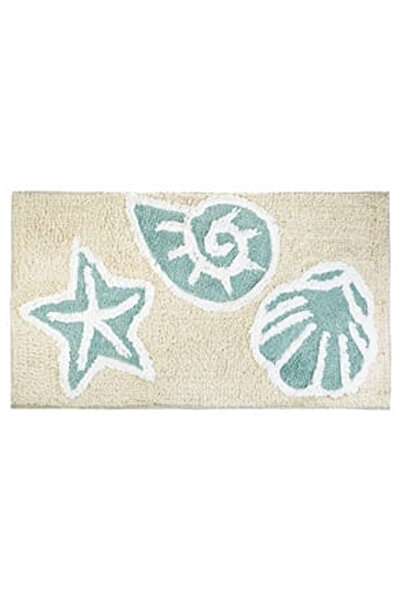 OEM Covoras din Bumbac Bej Verde Stea de Mare Scoici pentru Baie 75x45cm