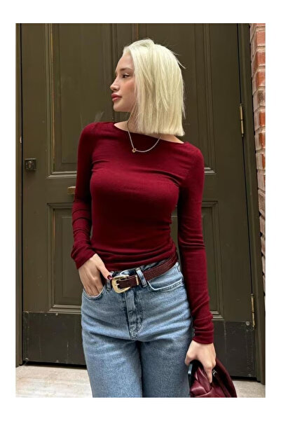 Generic Brand Women's long sleeve boat neck viscose blouse