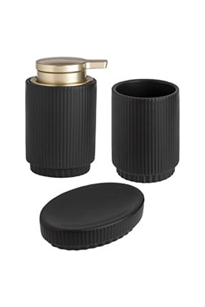 OEM Set Ceramic pentru Baie Negru cu Dunga Reliefata - 3buc