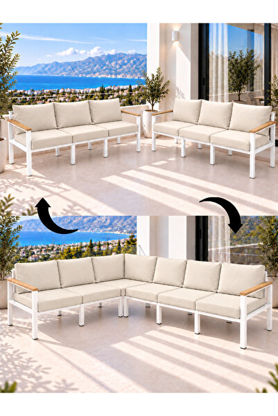 neokas 6 Kişilik Balkon Köşe Takımı L Koltuk Bahçe Mobilyası Dış Mekan Oturma...