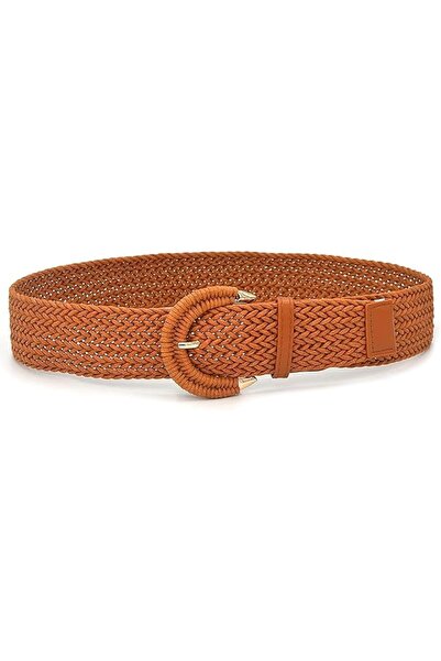 Tazweeq Woven Elastic Waist Belt for Women, Camel Wide Rattan Belt with Adjus...