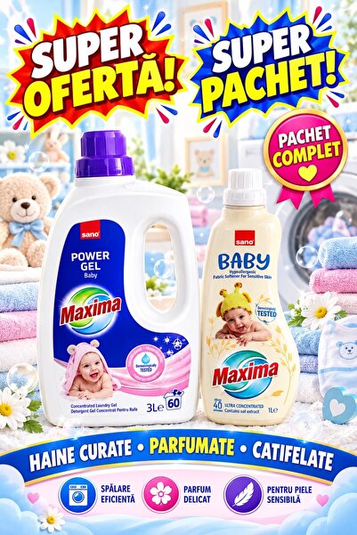 Sano Πακέτο Μωρού Maxima – Συμπυκνωμένο Απορρυπαντικό Τζελ 3 Λίτρα + Μαλακτικ...