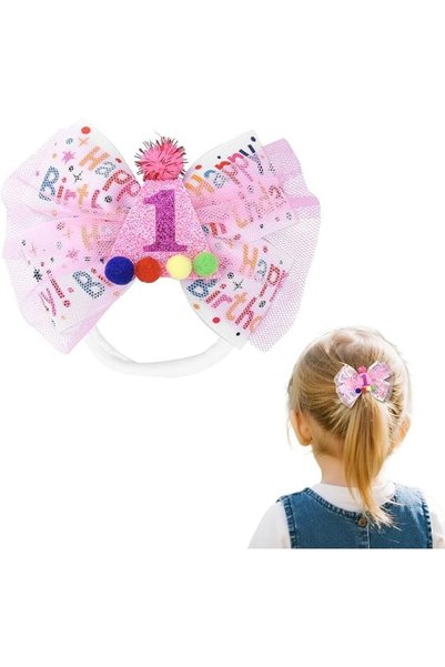 GENERAL 2-Pack Birthday Hair Bows for Baby Girls, Strawberry Pink Headbands &...