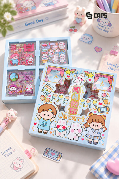 caps Mavi Rüya Temalı Şeffaf Sticker Seti | 100 Parça Kawaii Kızı Scrapbook D...