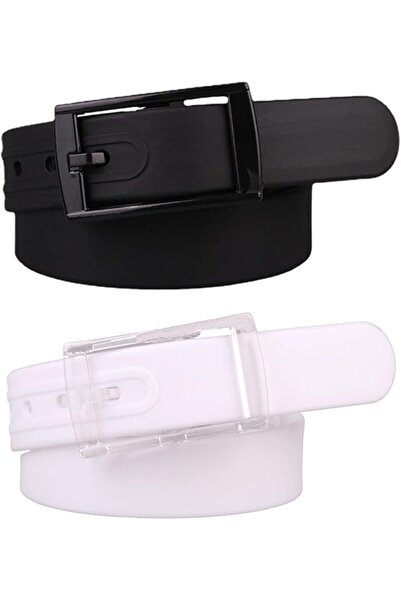 Generic Women Men Plastic Buckle Belt TPE Metal-Free 2 Pieces Casual Belts