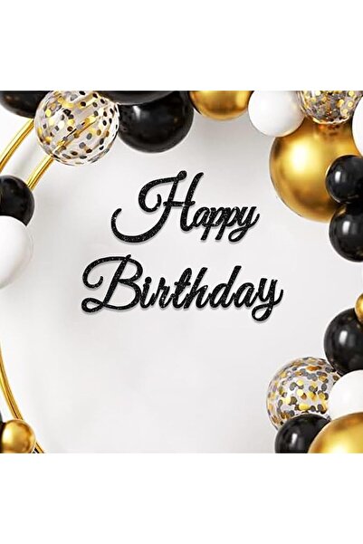 KASTWAVE Happy Birthday Backdrop Banner, Black Glitter Felt Letter Sign, with...