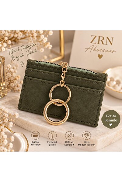 ZRN AKSESUAR محفظة نسائية من الجلد السويدي الأخضر لحمل البطاقات - تحتوي على 4...