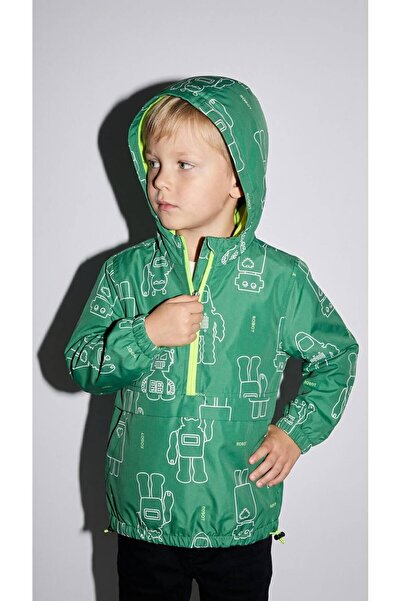 ZeZe Kid Boy's Colorful Robot Patterned Hooded Waterproof Raincoat
