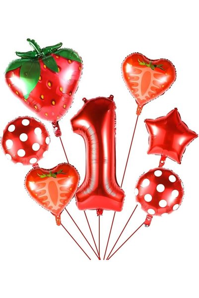 TERRIFI Strawberry 1st Birthday Balloons Decorations, 7PCS Red Strawberry Foi...