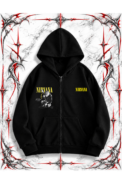 dompulerimoda Nirvana Yellow Series Oversize Zippered Black Unisex Hooded Car...