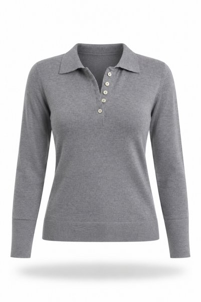 5in1Canpolat Gray Polo Collar Lyocell Yarn Knitwear