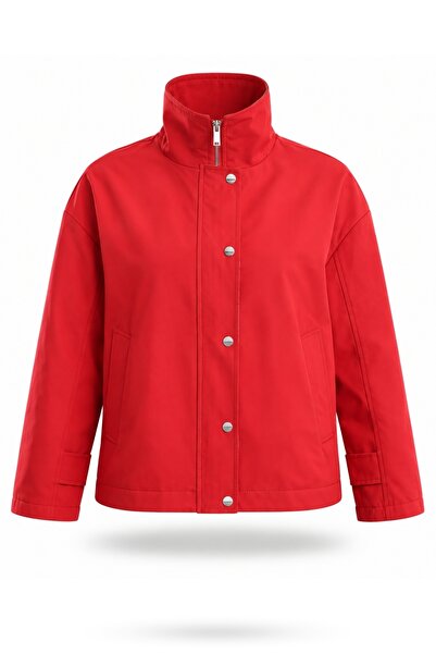 5in1Canpolat Red Plaid Detailed Trench Coat 5818