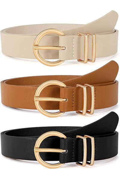 SYOSI 3 Pack Women Leather Belt Set for Jeans Dress Retro Metal Buckle Waist ...