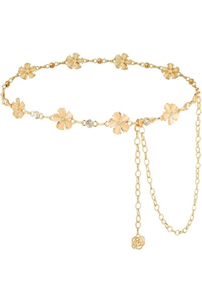 HaveLovely Women?s Metal Waist Chain Belt - Gold & Silver with Pearls, Adjust...