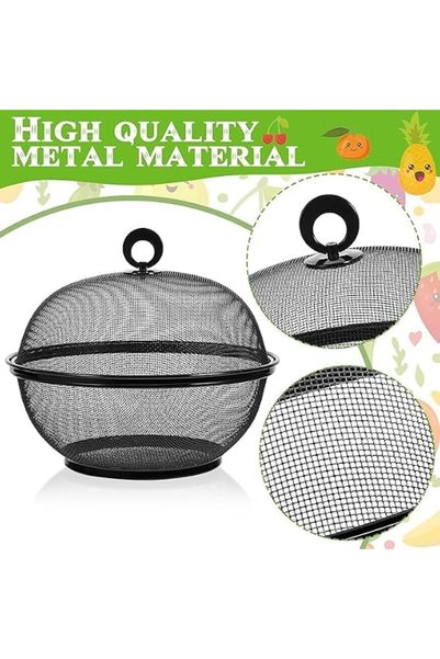 Tazweeq 2 Pcs Mesh Food Covers with Lid, 27 CM Round, Black & White Metal Wire, Fly Proof Fruit Vege
