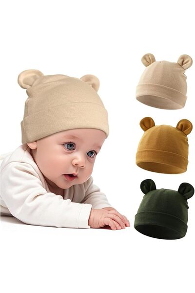 KASTWAVE Bear Ears Cotton Baby Hat for Newborns, Unisex Infant Toddler Beanie...