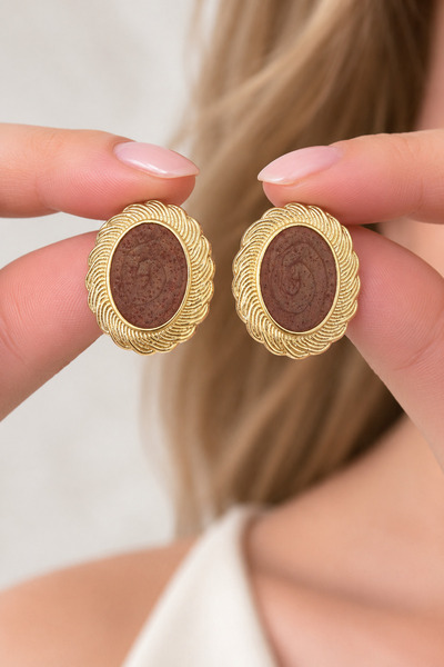 MRK Women's Coffee Enamel Oval Earrings