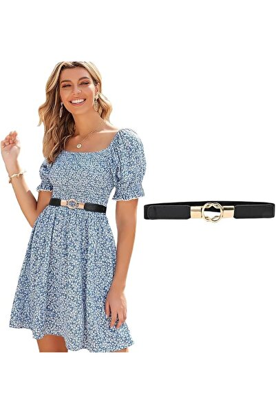 Hannea ® Women Skinny Elastic Waist Belt, Slim Stretch PU Leather Belt with G...