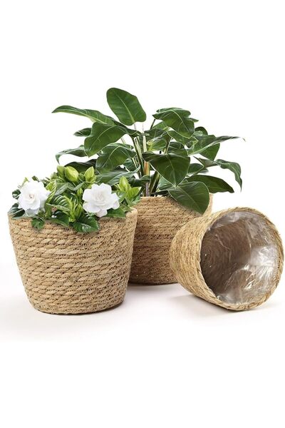 Yelajoy 3 PCS Plant Basket,Brown Woven Indoor Flower Pot Holder
